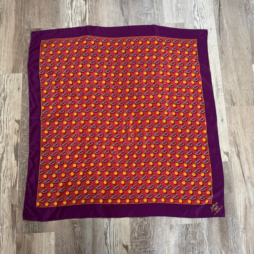 Vintage John Hancock Olympic Silk Scarf Purple Medal Print 33x33 Retro 80s 90s